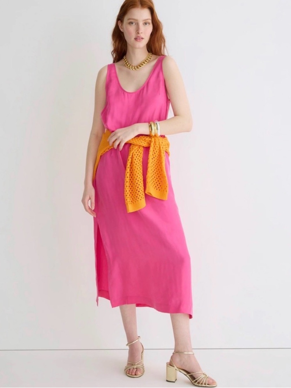 J. Crew Cupro Midi Dress Pink